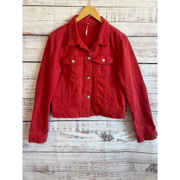 Free People Jackets & Blazers - Free People Women’s Rumors Denim Jacket 
 Strawberry Red Size Medium